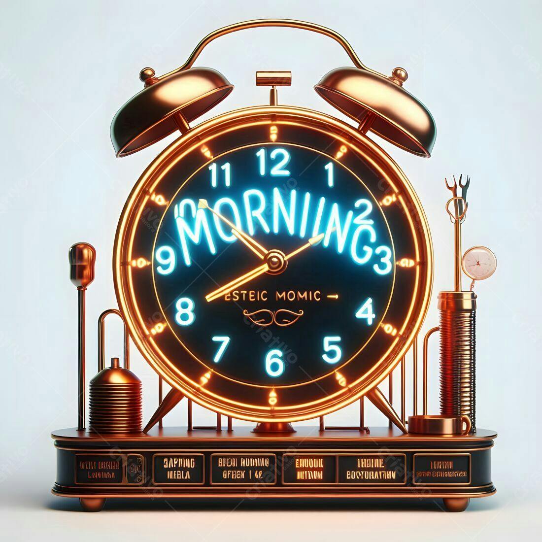 Relógio despertador steampunk com néon