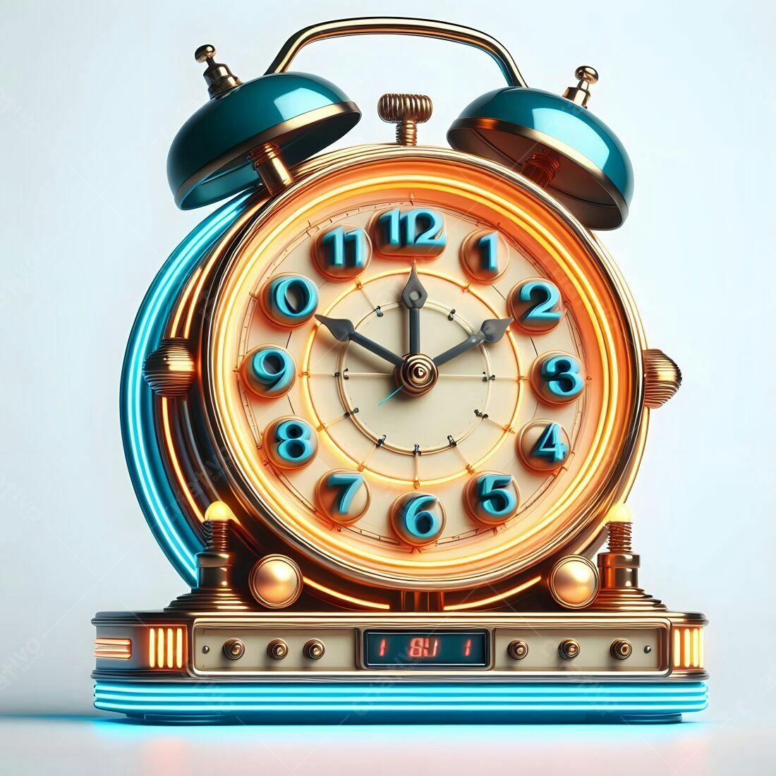 Relógio despertador vintage azul e dourado