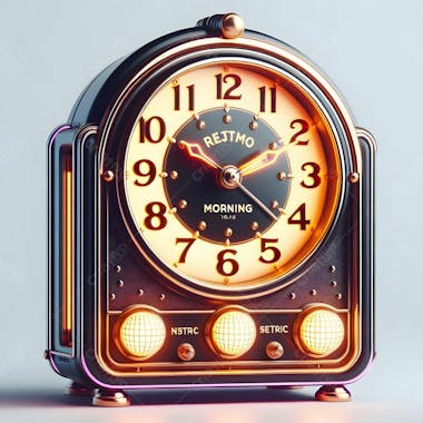 Relógio matinal vintage morning clock neon icon 3d 2d retrô néon icone elemento