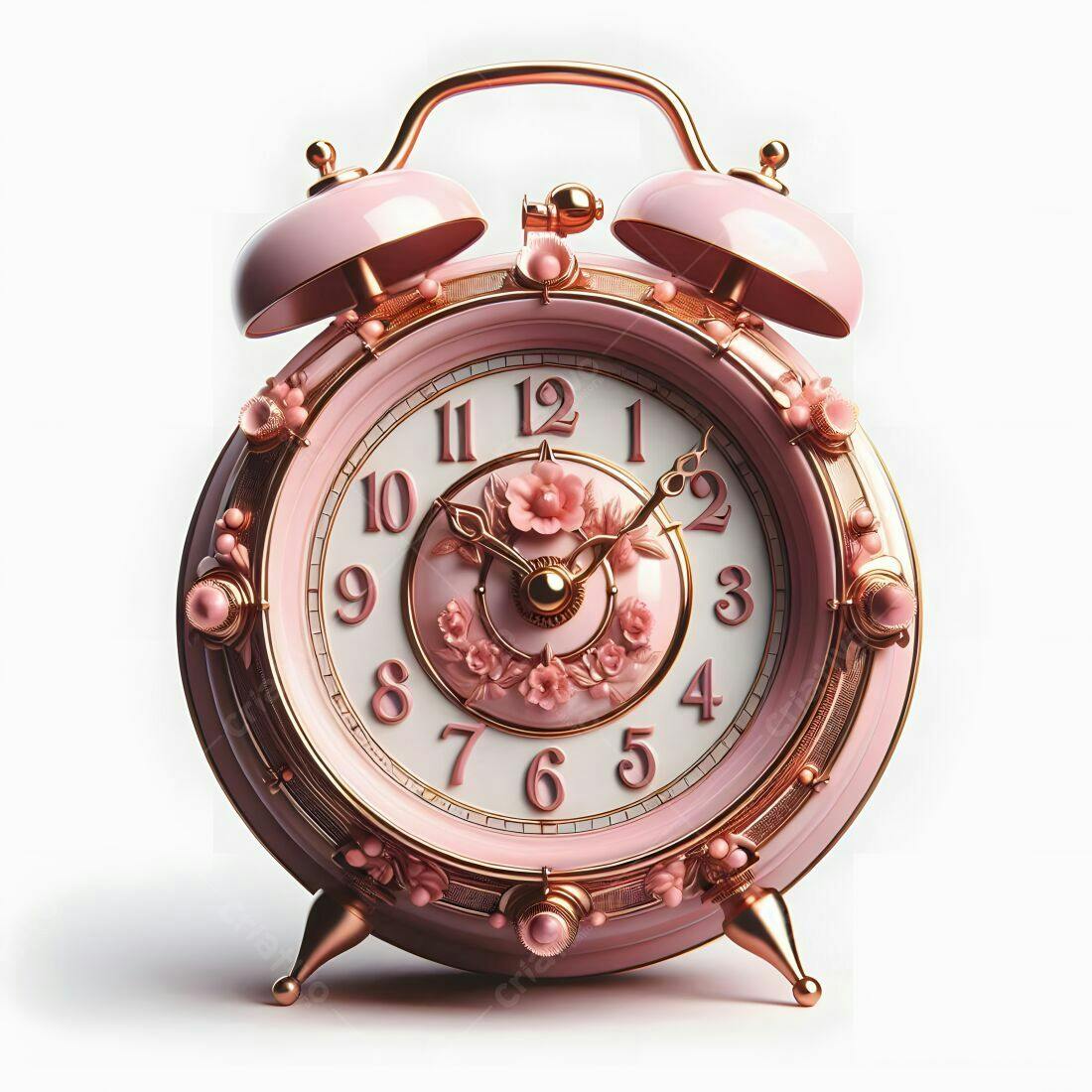 Relógio despertador rosa antigo com flores
