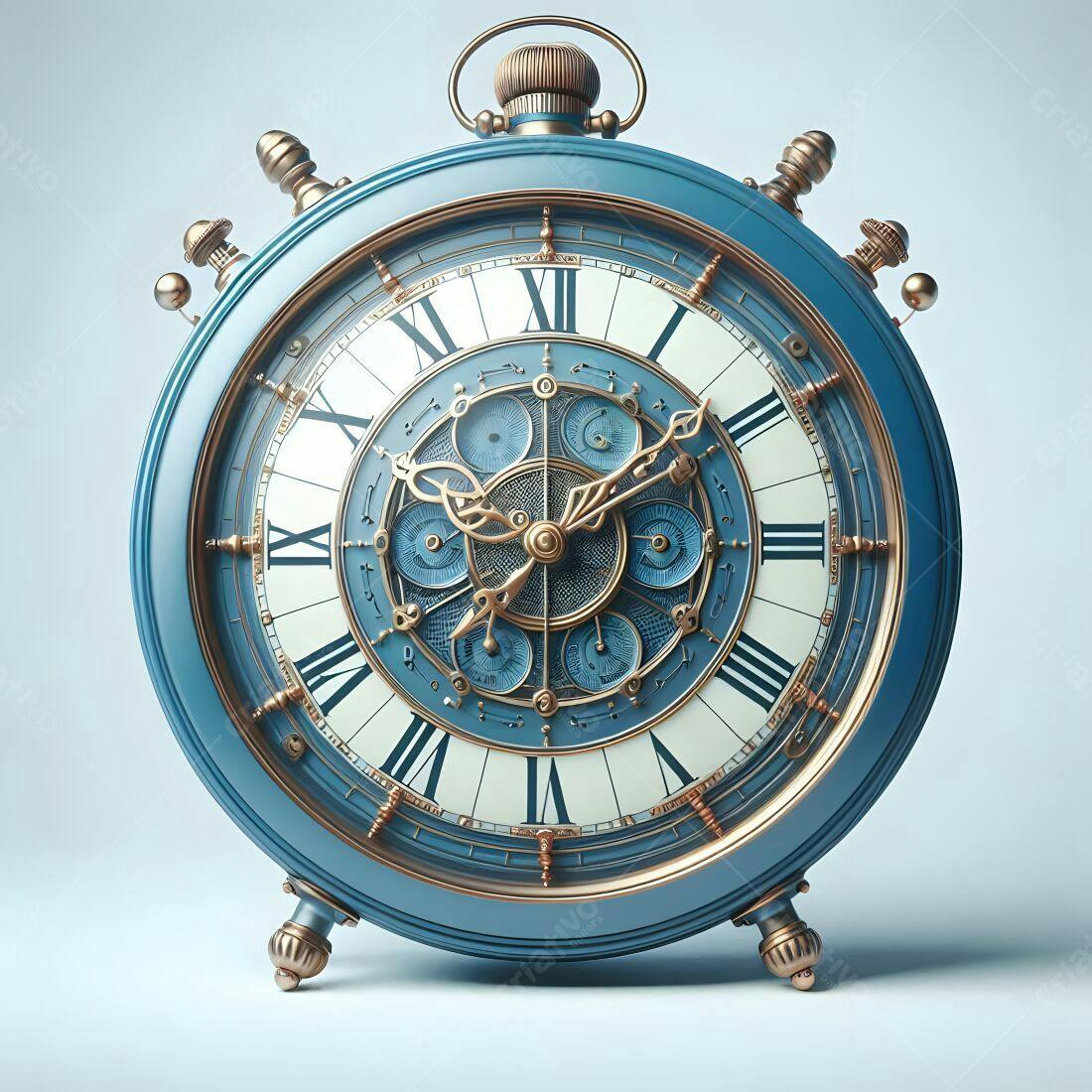 Relógio antigo azul e dourado estilo steampunk