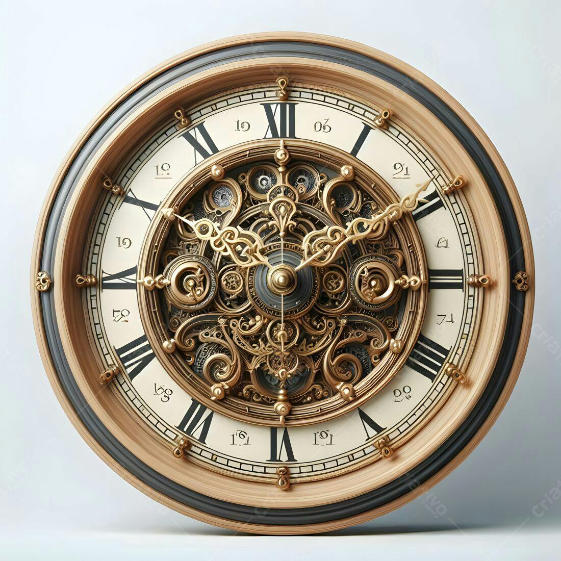 Relógio de parede estilo steampunk dourado e madeira