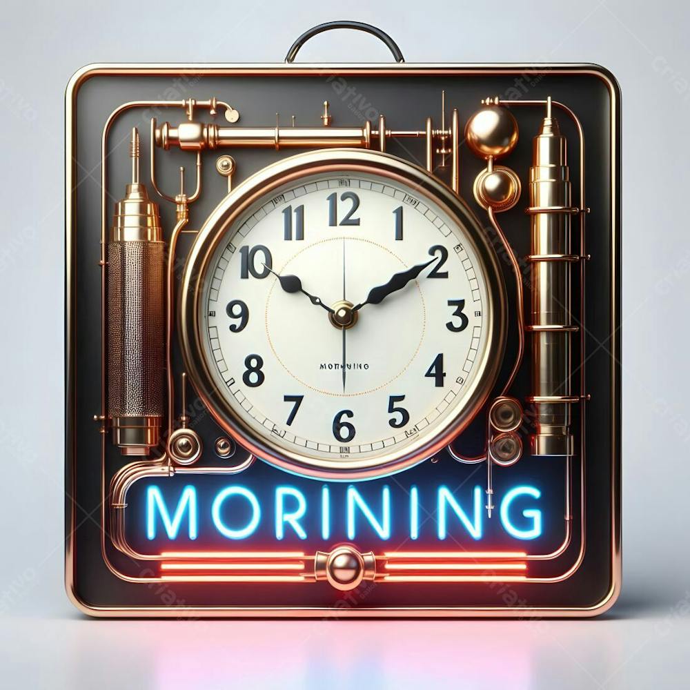 Relógio Matinal Vintage Morning Clock Neon Icon 3D 2D Retrô Néon Icone Elemento
