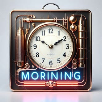 Relógio matinal vintage morning clock neon icon 3d 2d retrô néon icone elemento