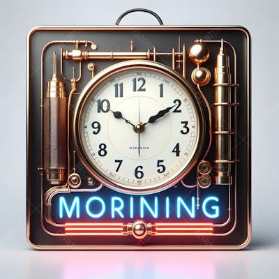 Relógio Matinal Vintage Morning Clock Neon Icon 3D 2D Retrô Néon Icone Elemento
