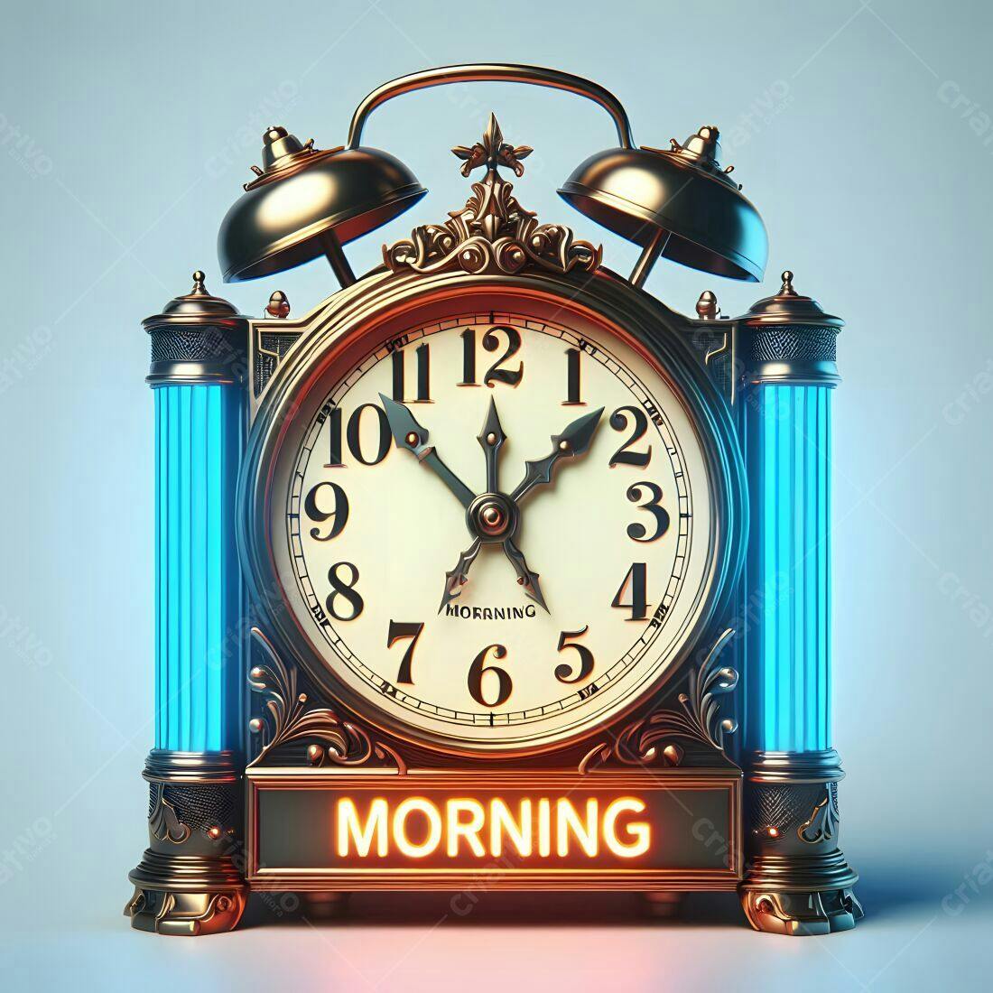 Relógio despertador antigo dourado e azul