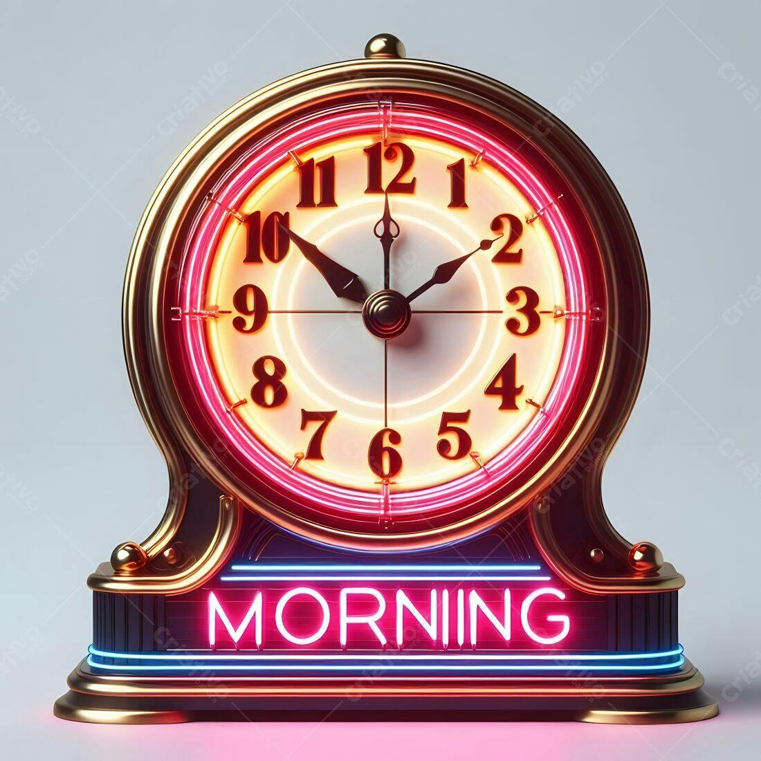 Relógio vintage com iluminação neon mostrando manhã