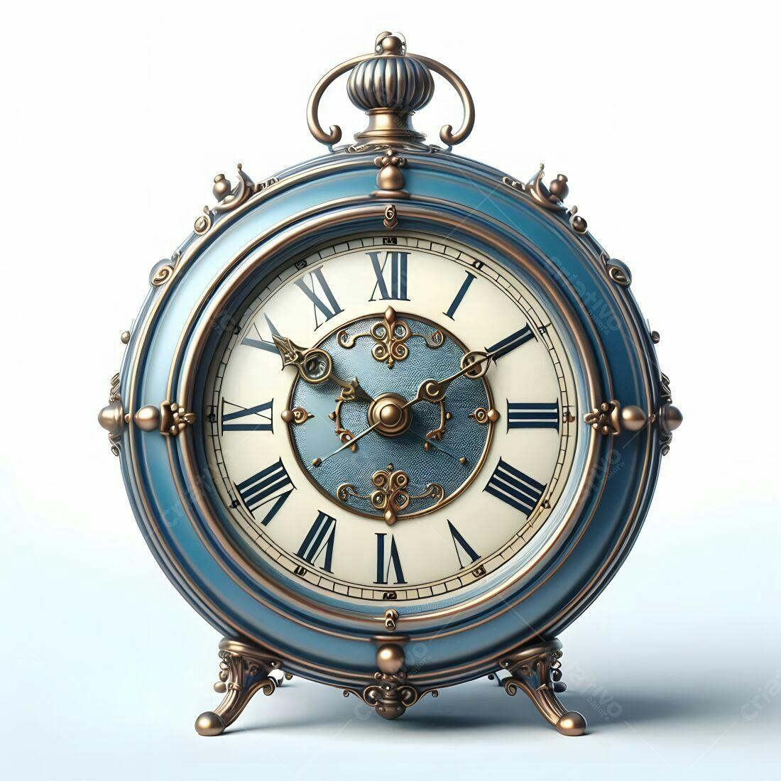 Relógio antigo azul e dourado estilo vintage