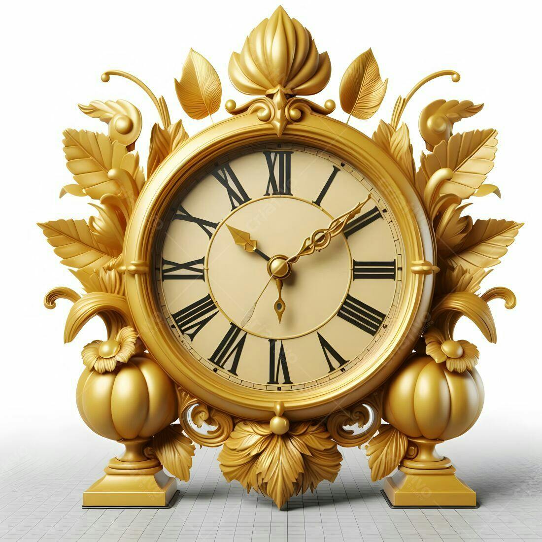 Relógio dourado estilo vintage com detalhes florais