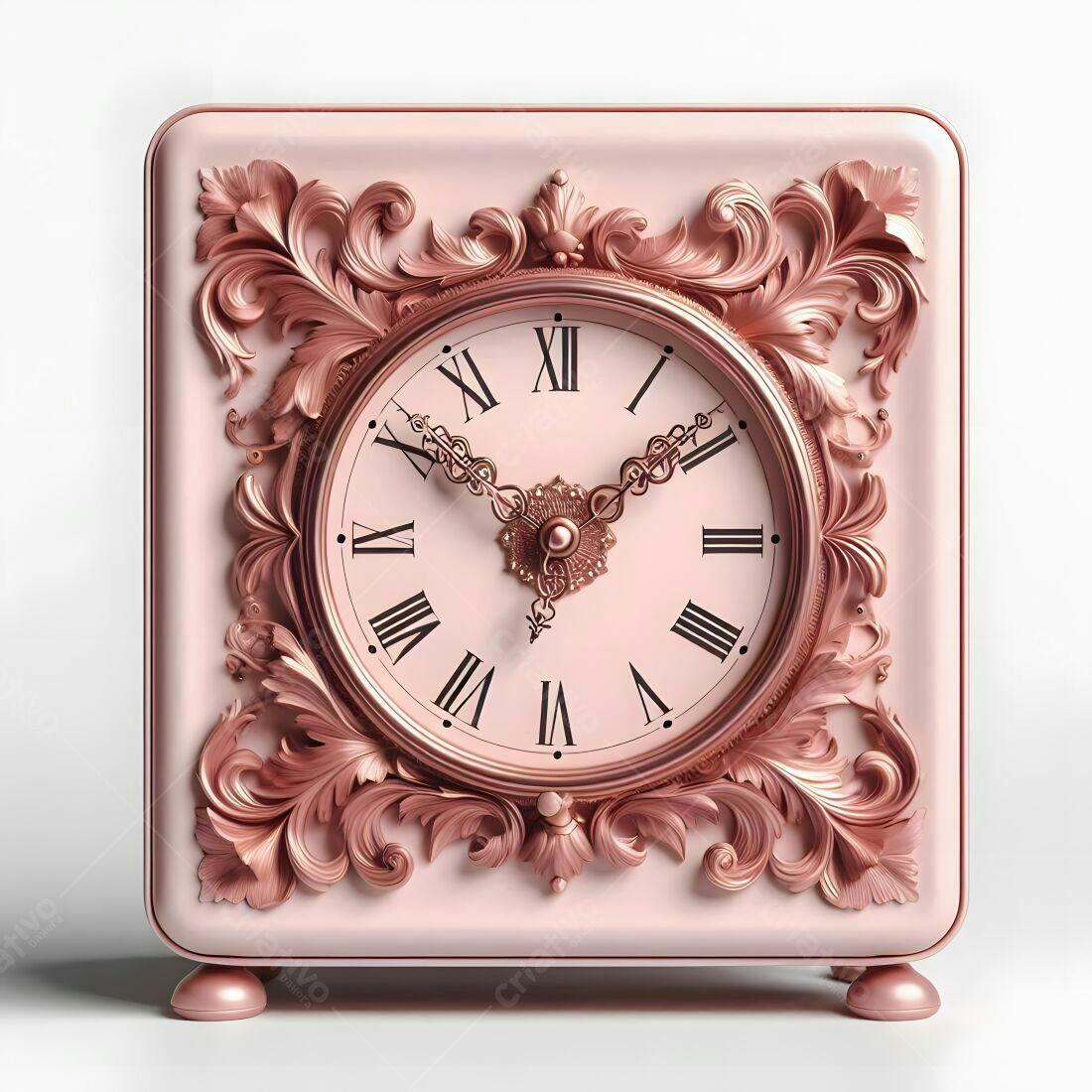 Relógio Rosa com Moldura Ornamental