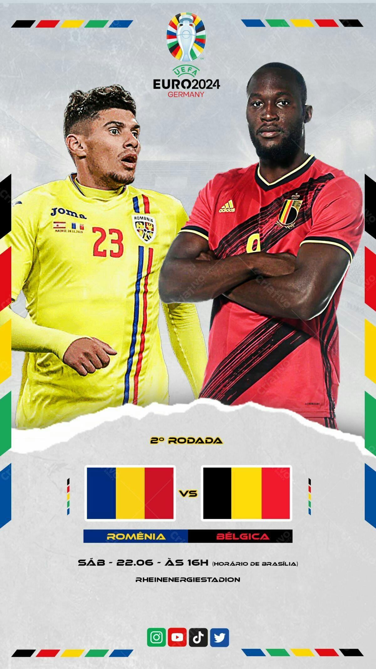 Flyer Romênia x Bélgica EURO2024 PSD Editável