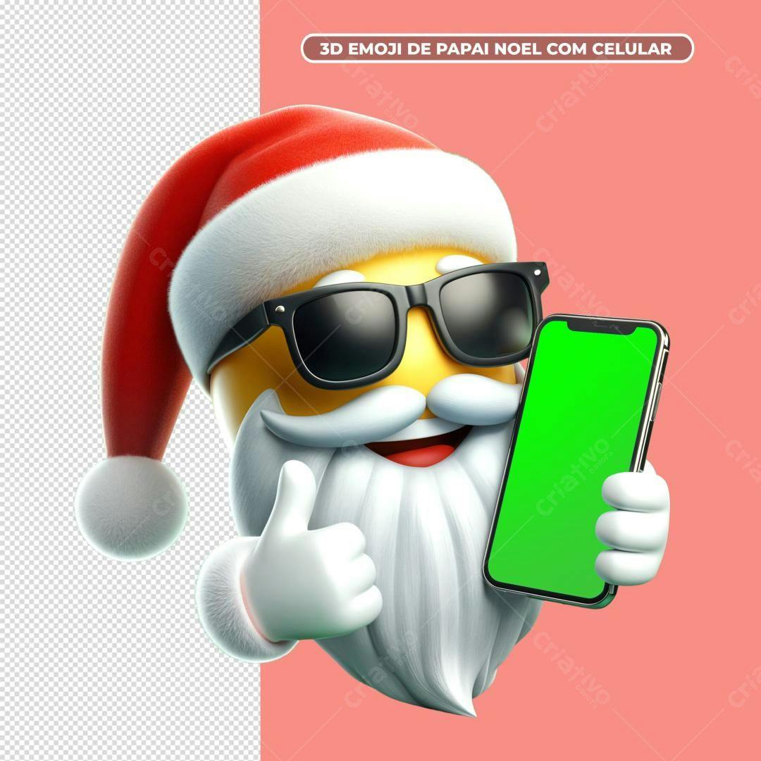 Emoji Papai Noel com Celular para Natal PSD Editável