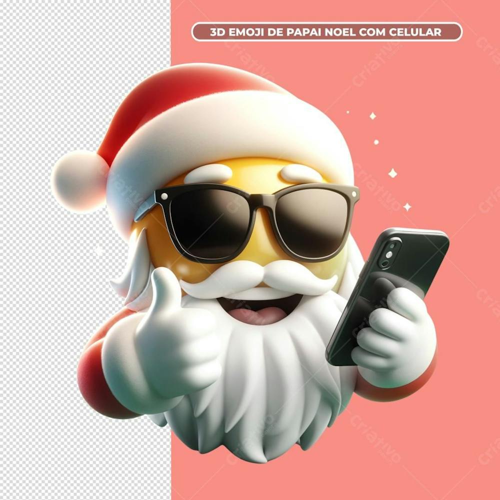 3D Emoji De Papai Noel Com Celular, PNG