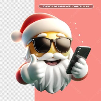 3d emoji de papai noel com celular, png