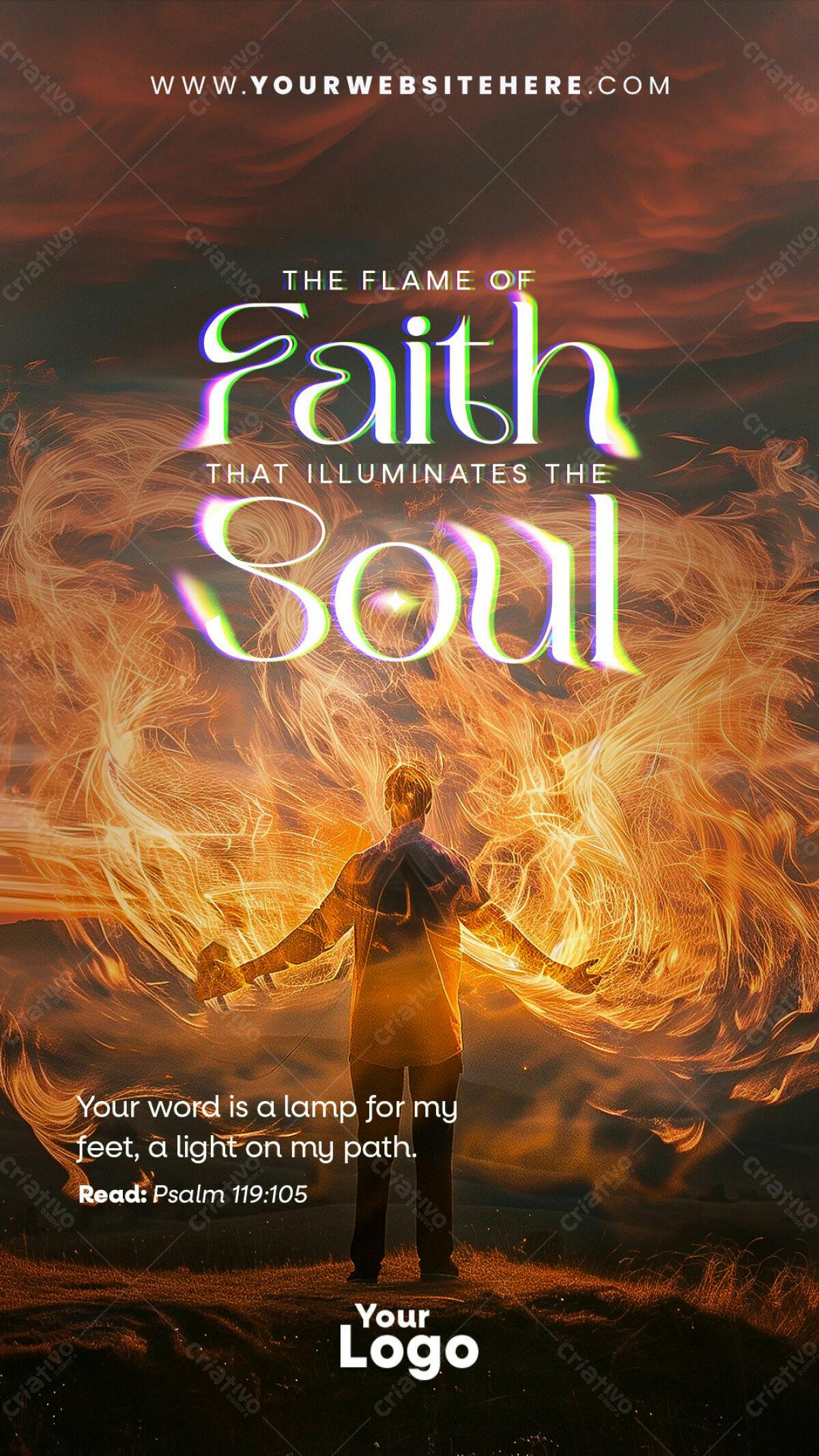 Flyer para Culto com Chama de Fé PSD Editável