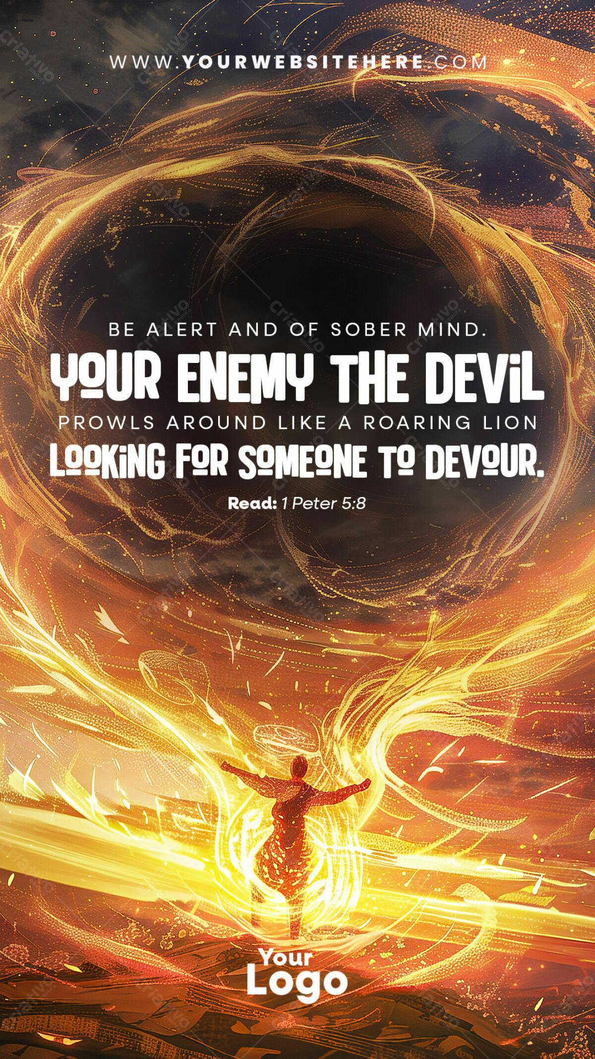 Poster Cristão com Verso Bíblico 1 Pedro 5:8 PSD Editável