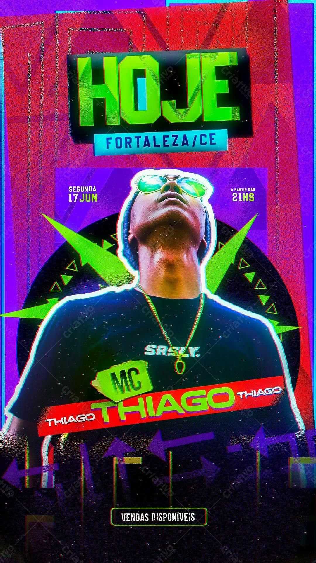 Flyer para Show do MC Thiago Fortaleza PSD Editável