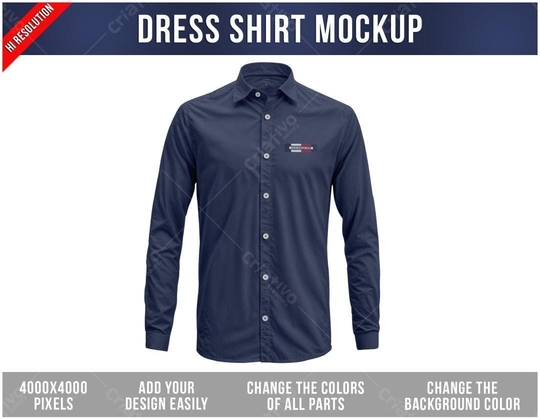 Mockup Camisa Social Azul Marinho PSD Editável