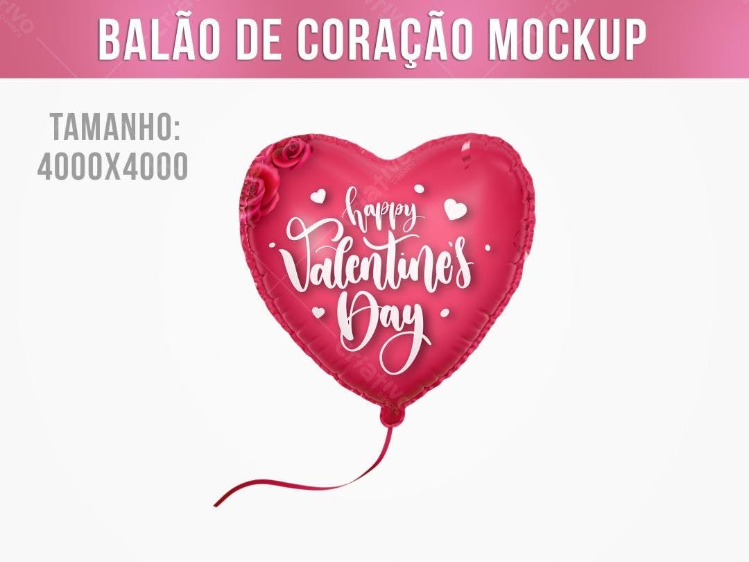 Mockup Balão em Formato de Coração para Dia dos Namorados