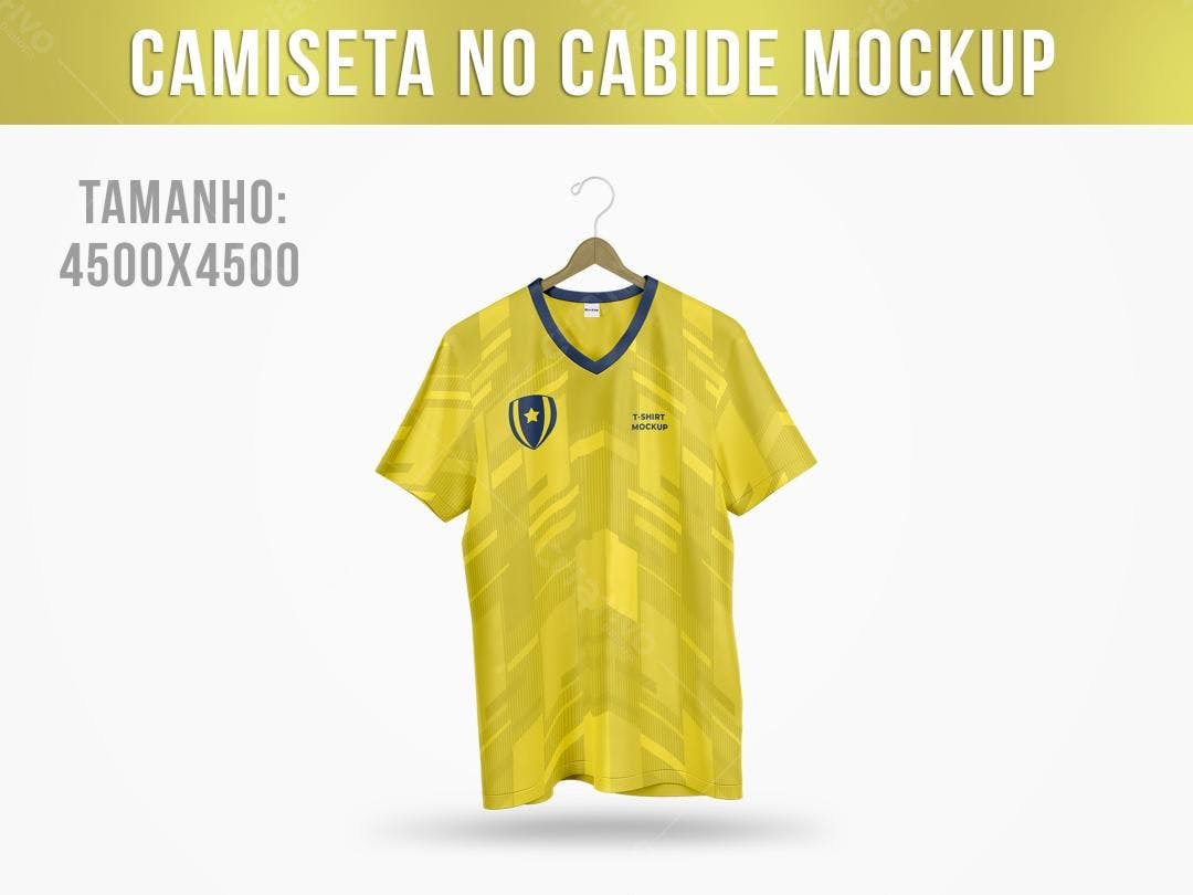 Mockup Camiseta Amarela com Design Geométrico