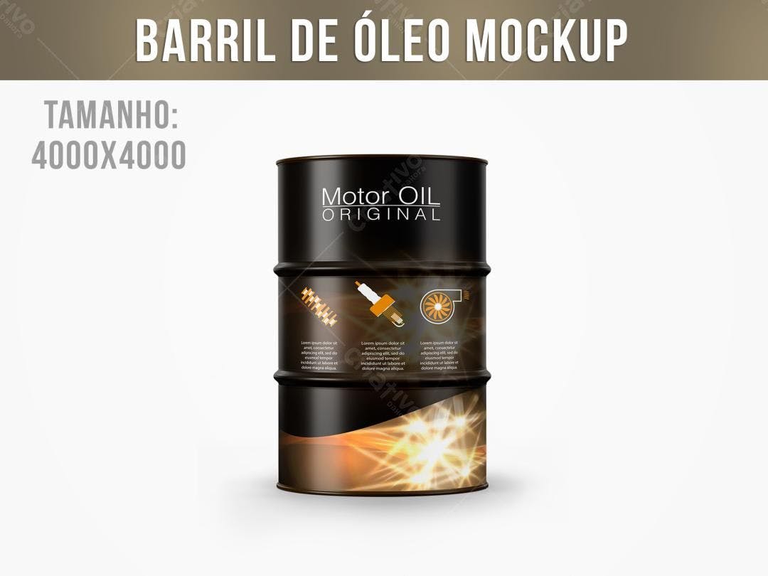 Mockup Realista de Barril de Óleo: Preto e Dourado