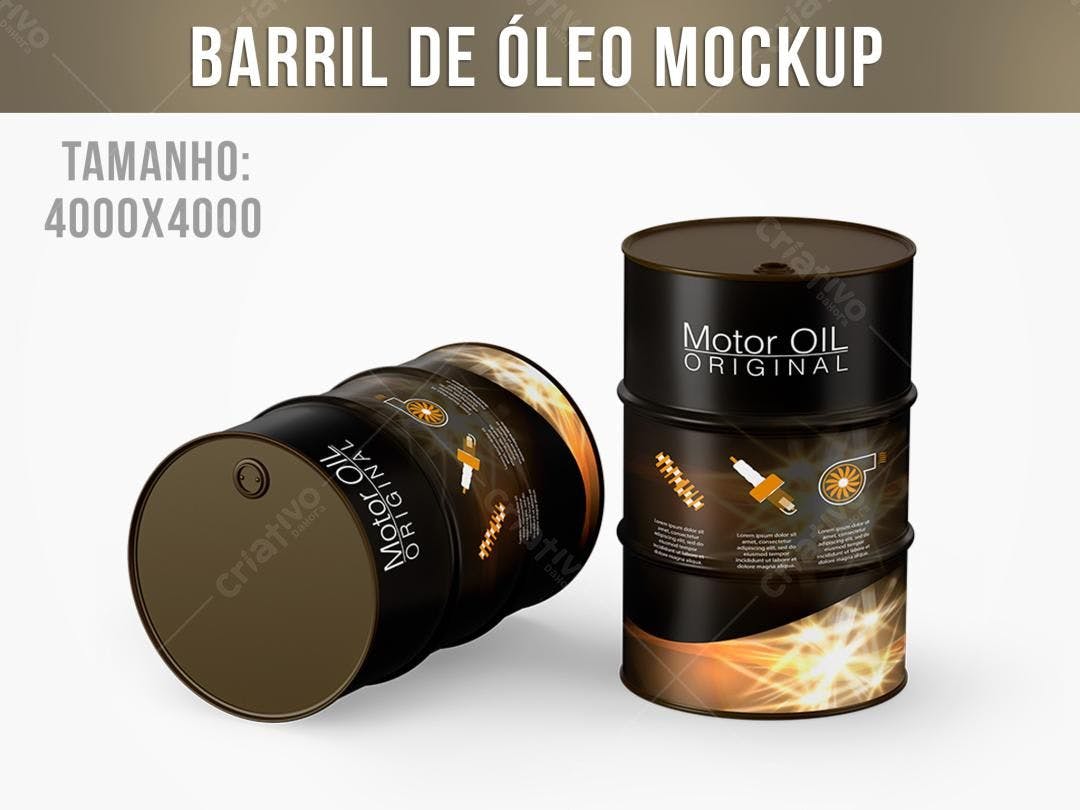 Mockup de Barril de Óleo Realista: Design Preto e Dourado