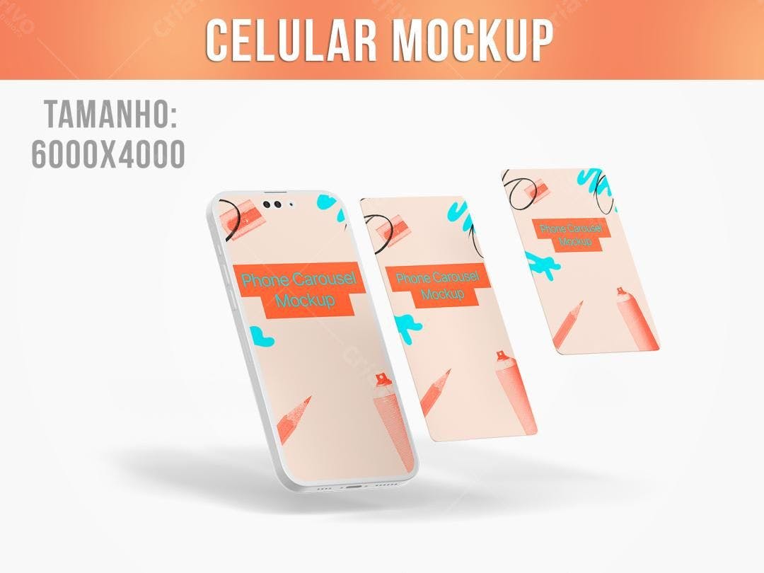 Mockup Celular Moderno com Design Abstrato em Cores Rosa e Azul