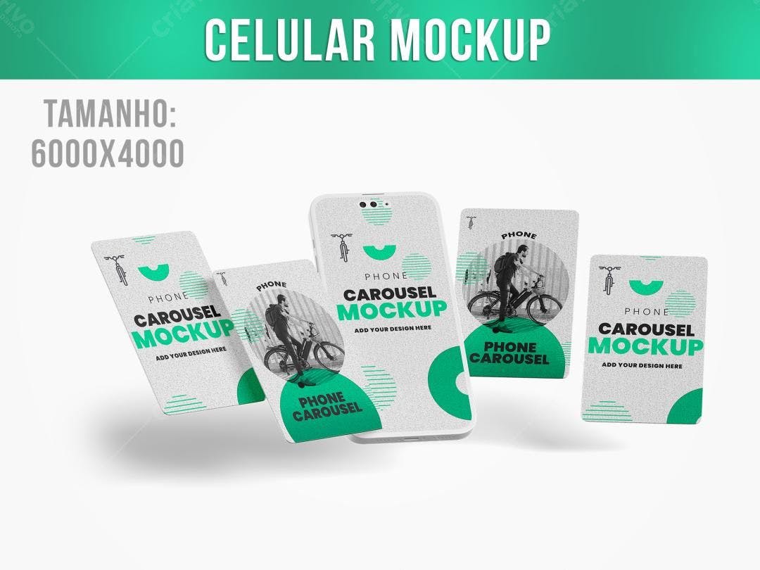 Mockup Celular com Cards: Design Moderno em Verde e Cinza