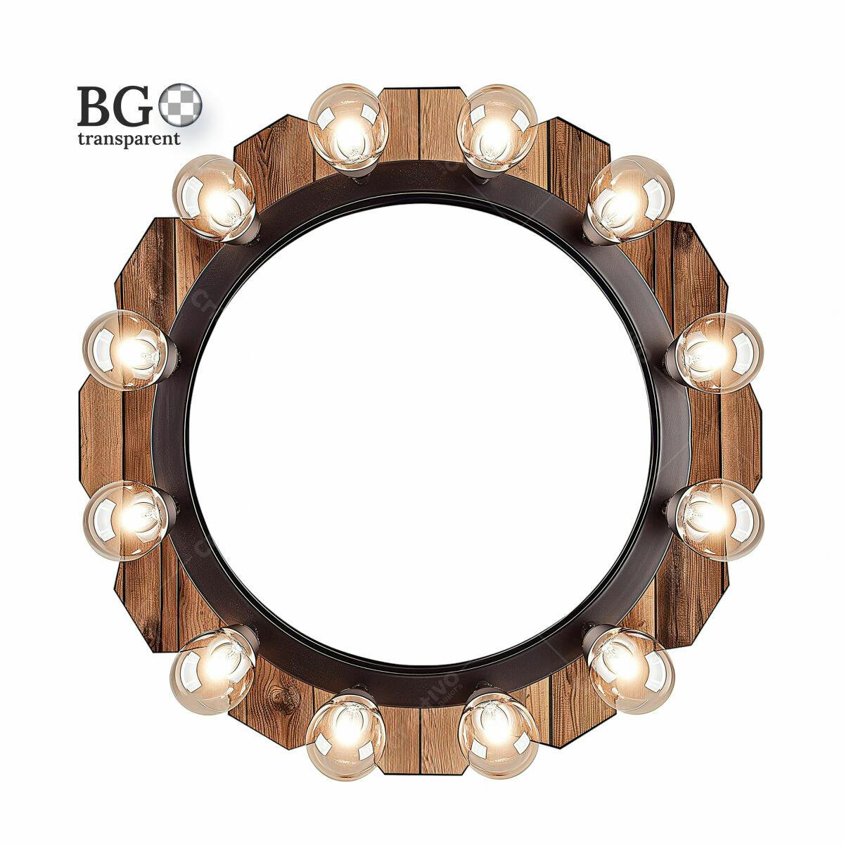 Moldura Circular de Madeira e Metal com Lâmpadas PSD Editável
