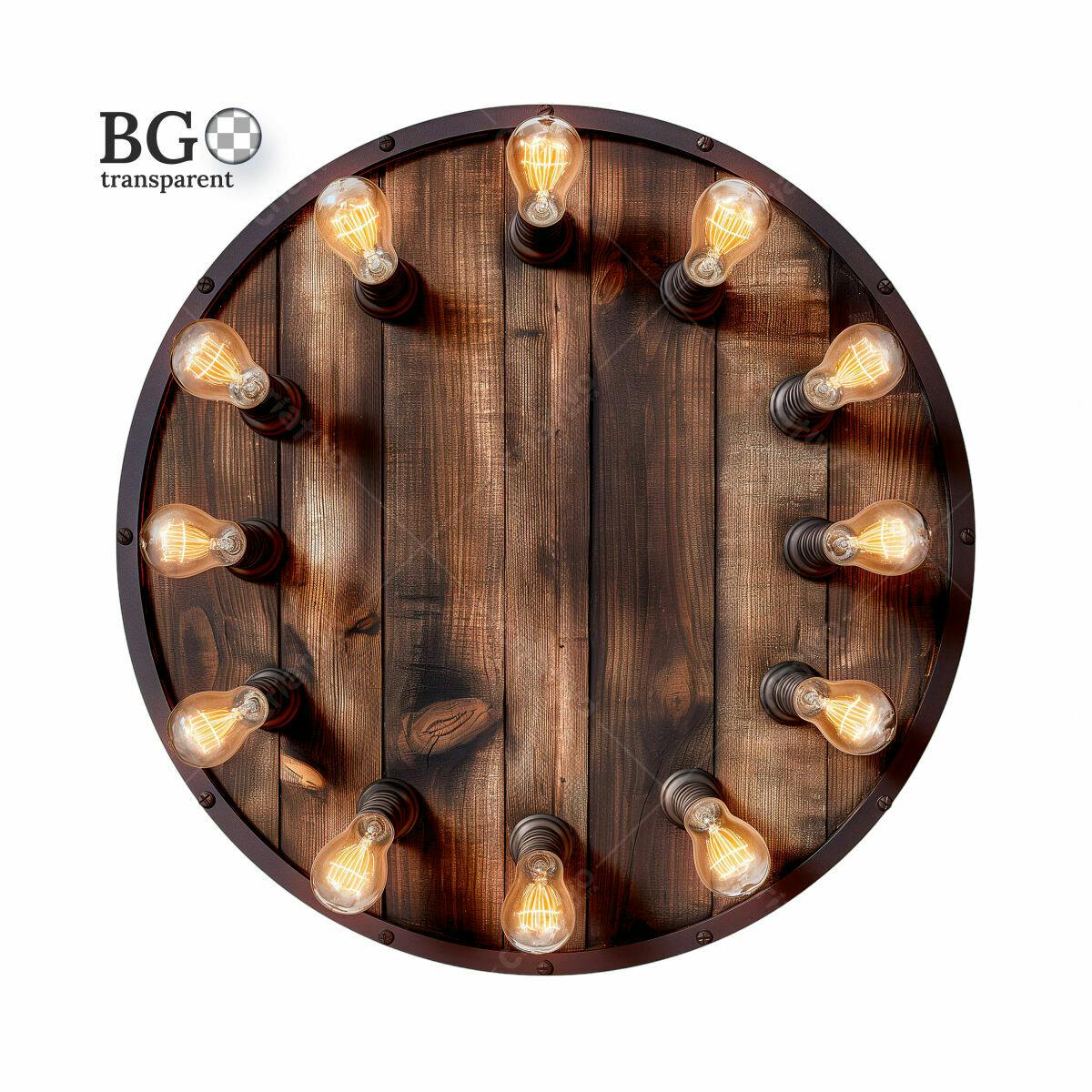 Luminária Circular de Madeira com Lâmpadas Edison PSD Editável
