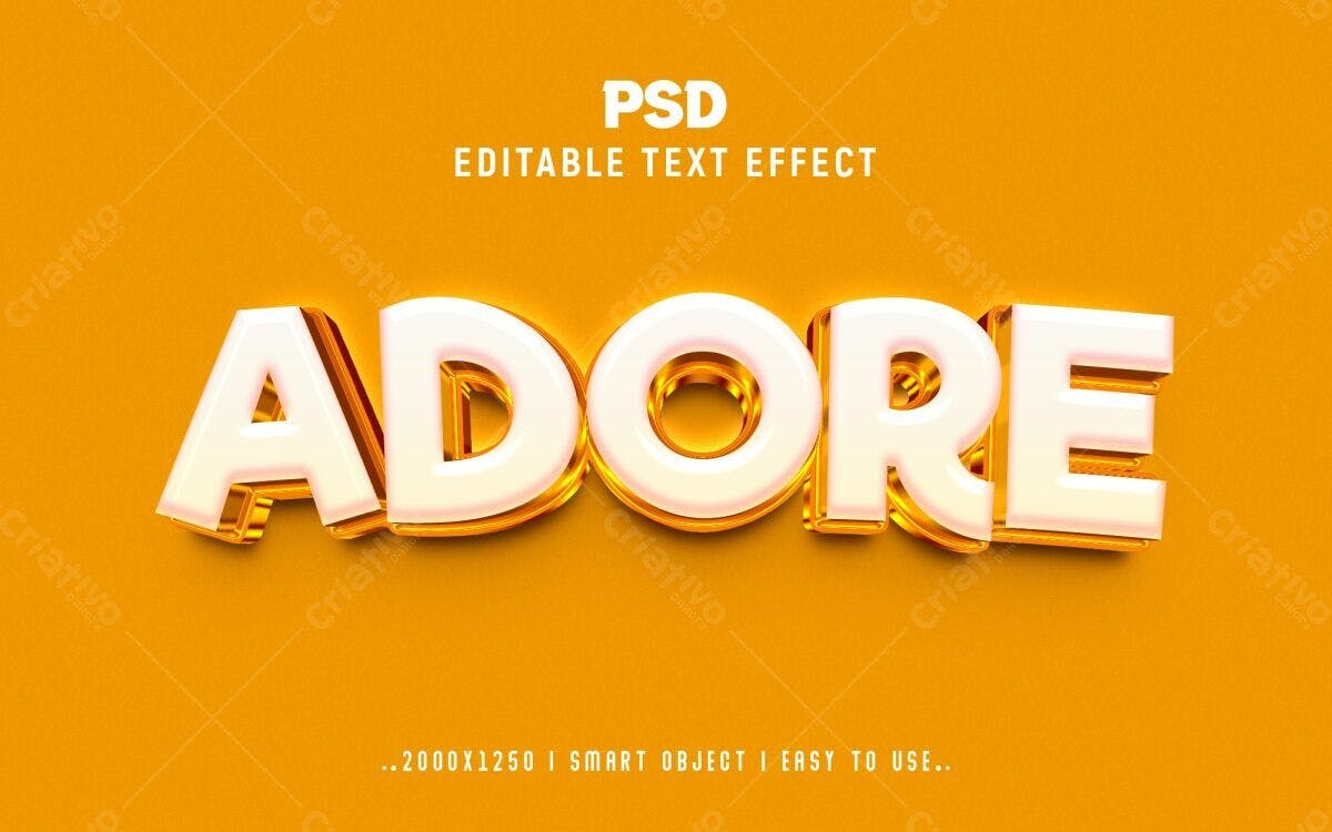 Efeito de Texto 3D Dourado e Branco PSD Editável