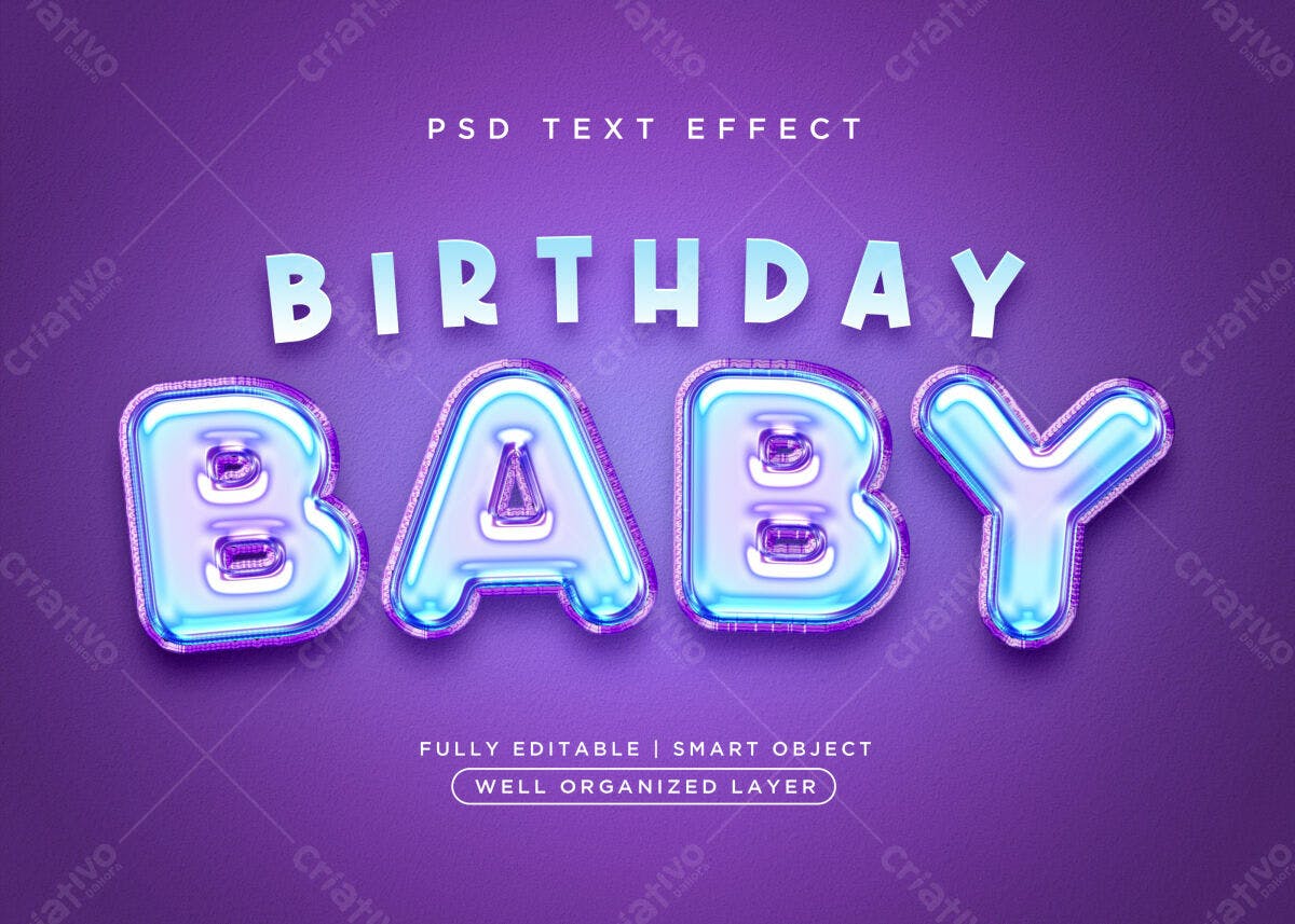Efeito de Texto para Aniversário de Bebê PSD Editável