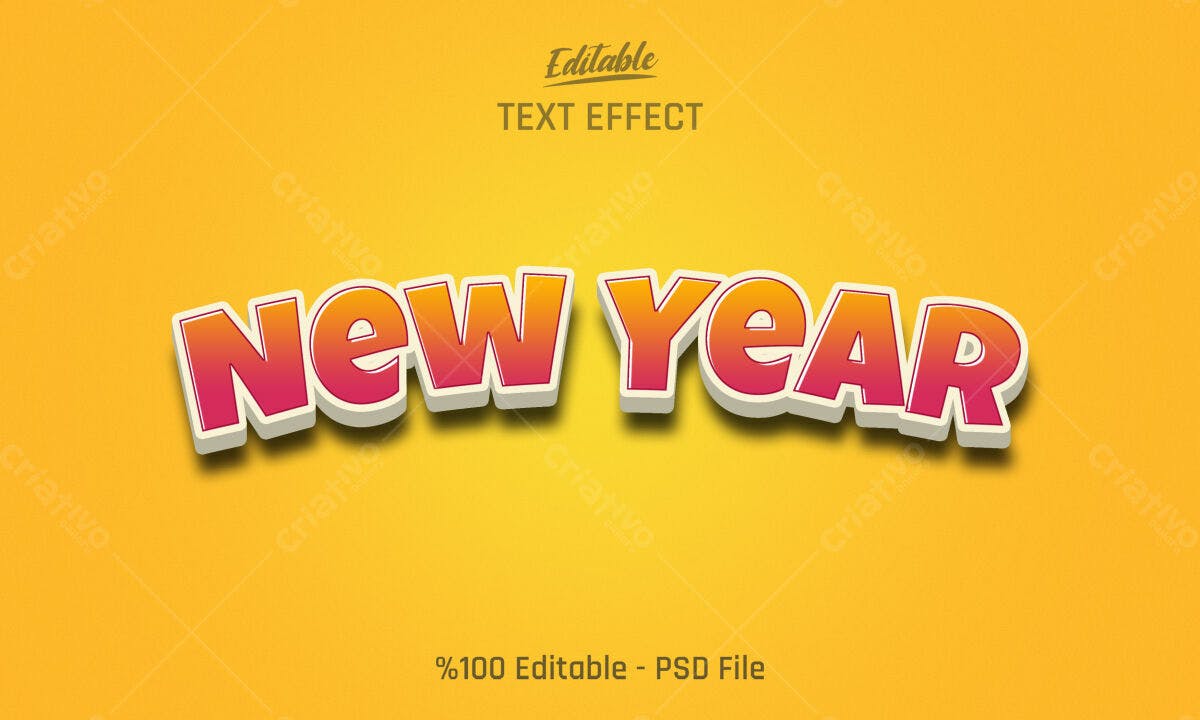Efeito de Texto Ano Novo PSD Editável