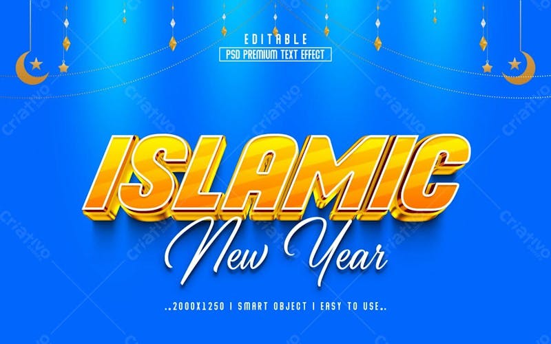 Ano novo islâmico estilo de efeito de texto psd editável em 3d