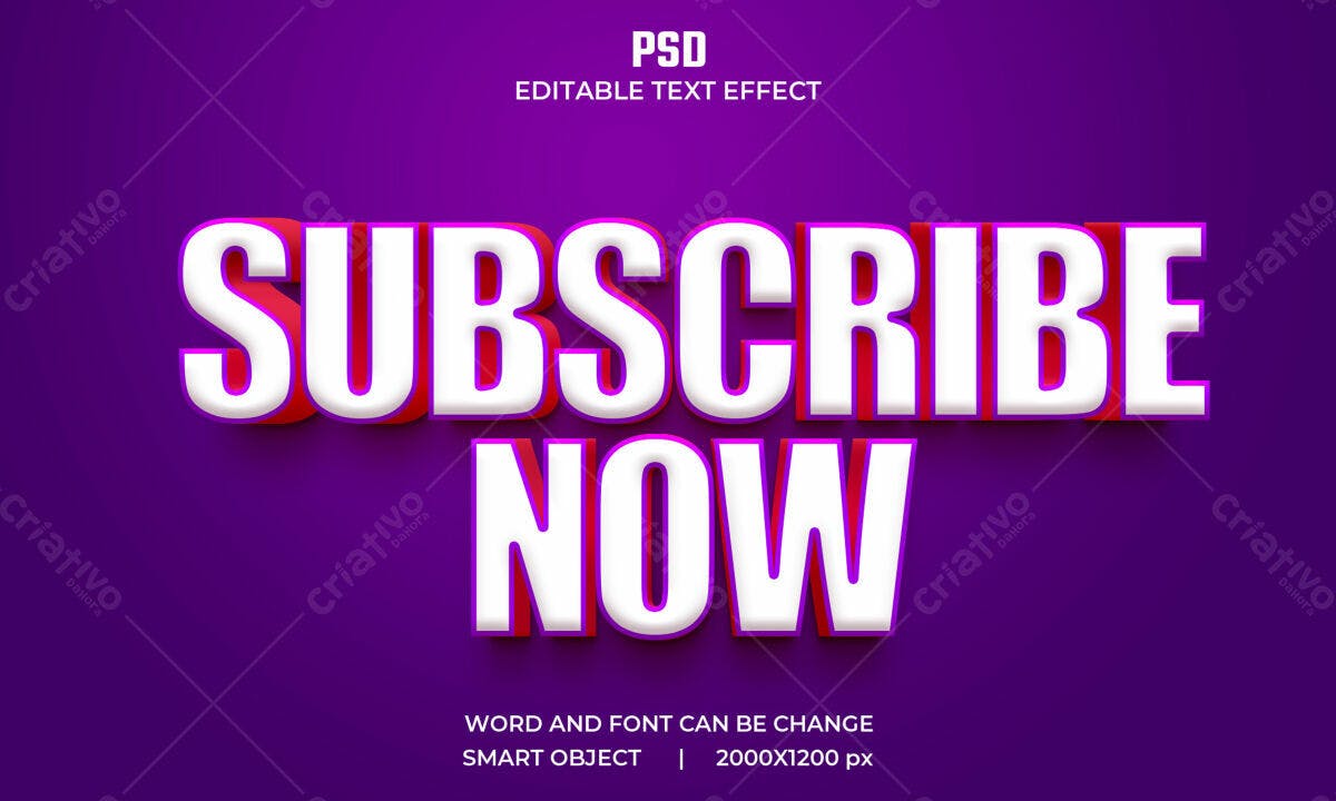 Efeito de Texto 3D Inscreva-se Agora PSD Editável