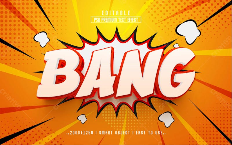 Bang comic 3d efeito de texto psd editável estilo moderno