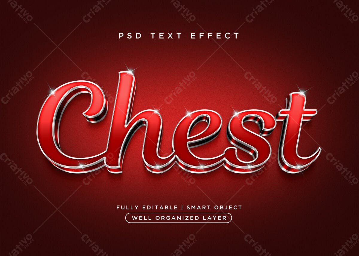 Efeito de Texto Vermelho e Prata PSD Editável