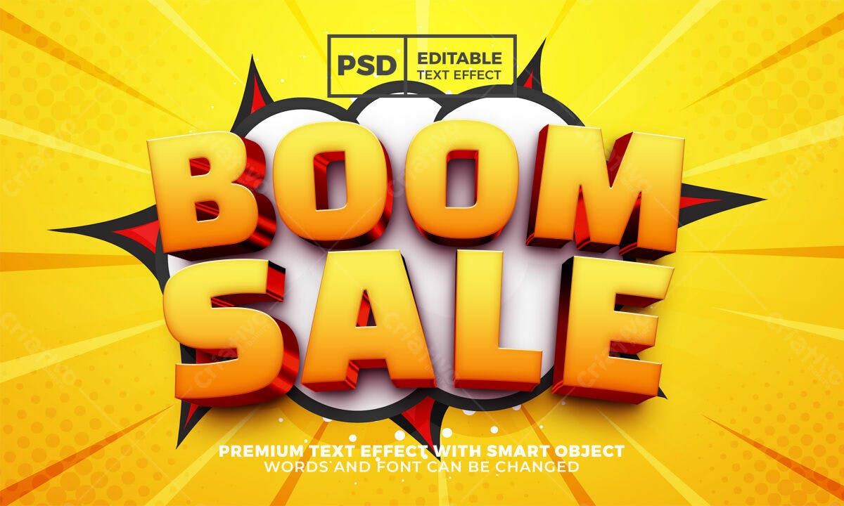 Efeito de Texto Boom Sale PSD Editável