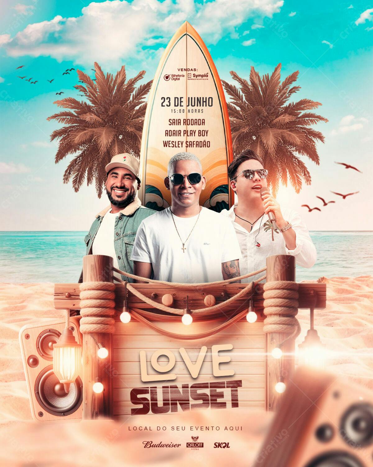 Flyer para Festa Love Sunset PSD Editável