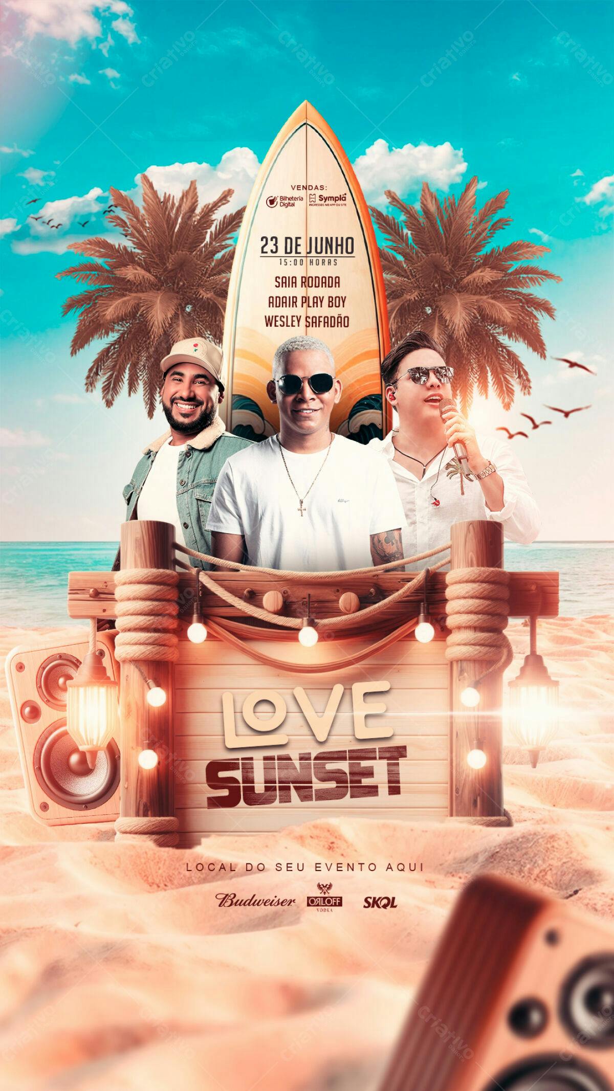 Flyer Festa Love Sunset PSD Editável