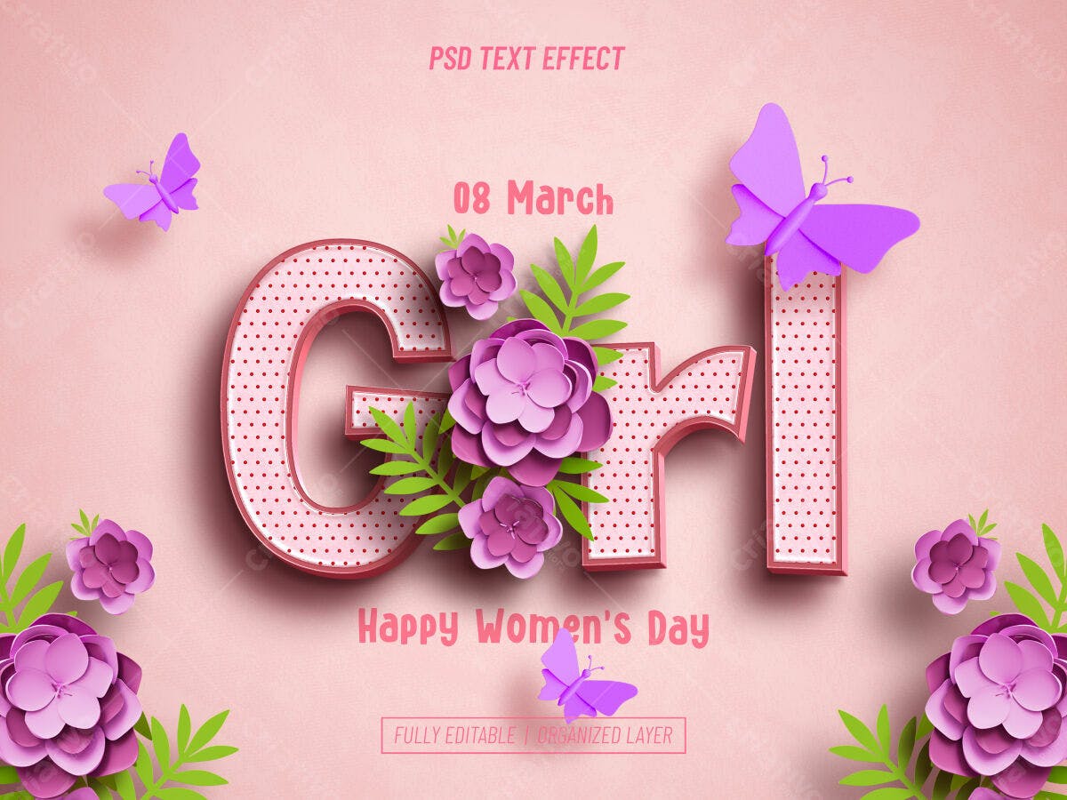 Efeito de Texto Dia Internacional da Mulher PSD Editável