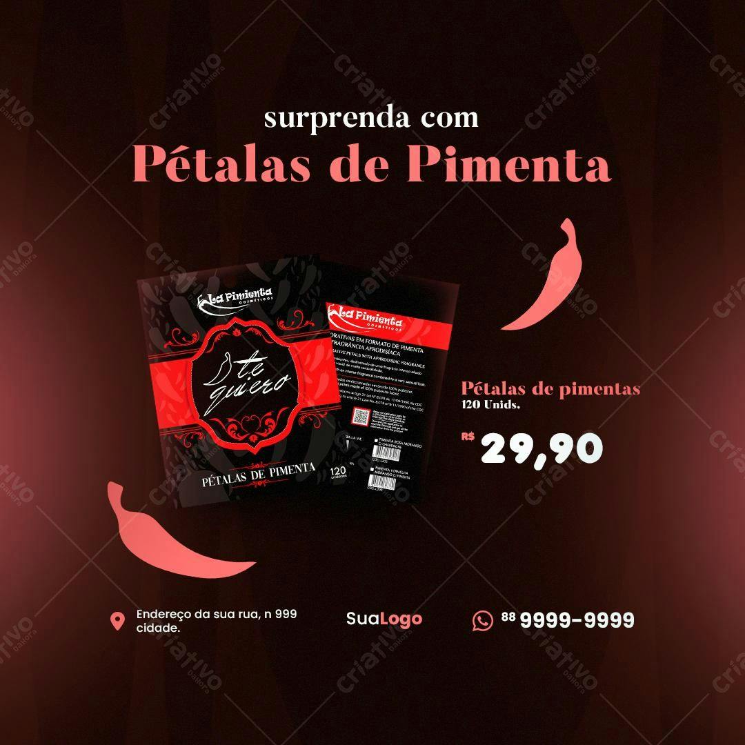 Embalagem para Pétalas de Pimenta PSD Editável