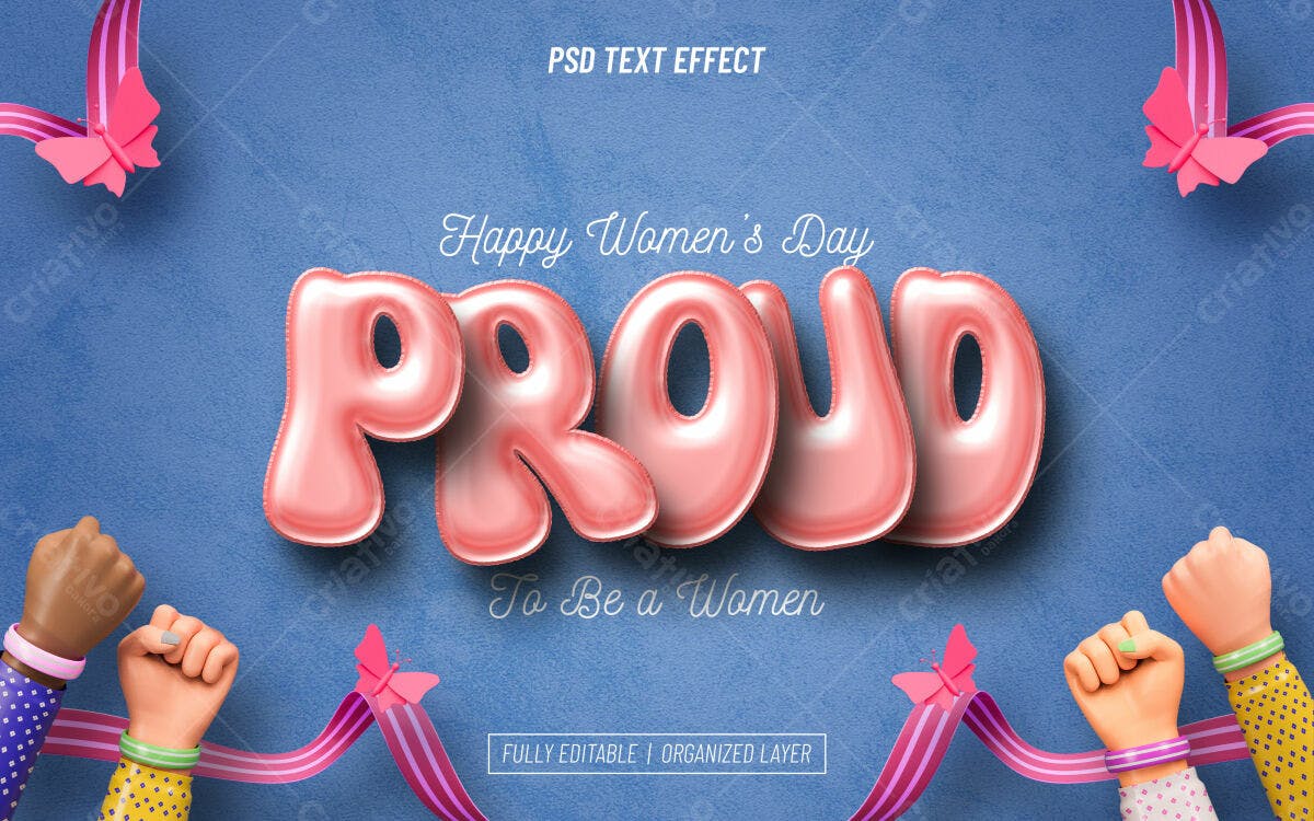 Efeito de Texto Dia Internacional da Mulher PSD Editável