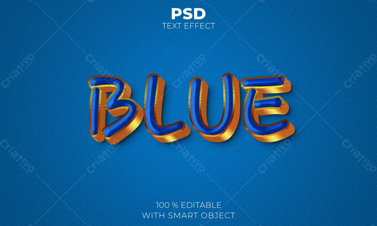 Efeito de Texto Azul e Dourado PSD Editável