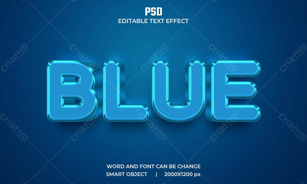 Efeito de Texto 3D Azul PSD Editável