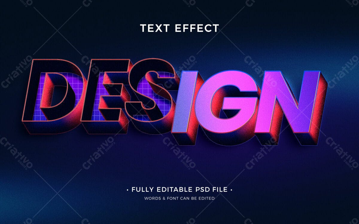 Efeito de Texto 3D Neon PSD Editável
