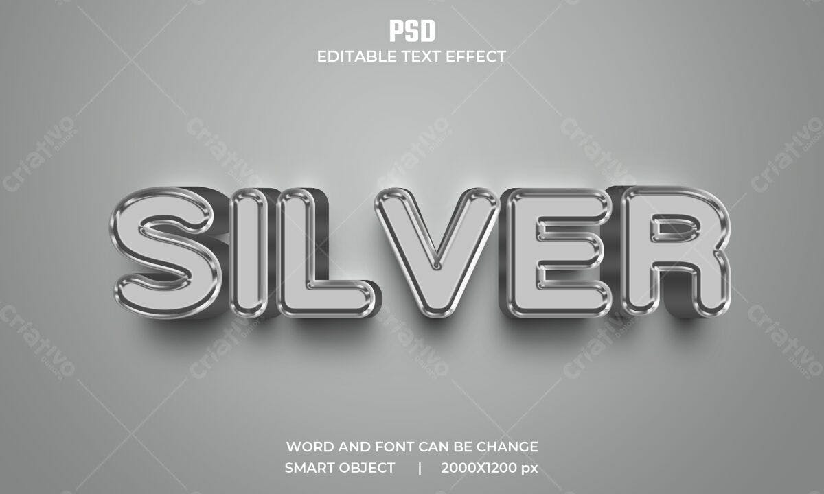 Efeito de Texto Prata PSD Editável