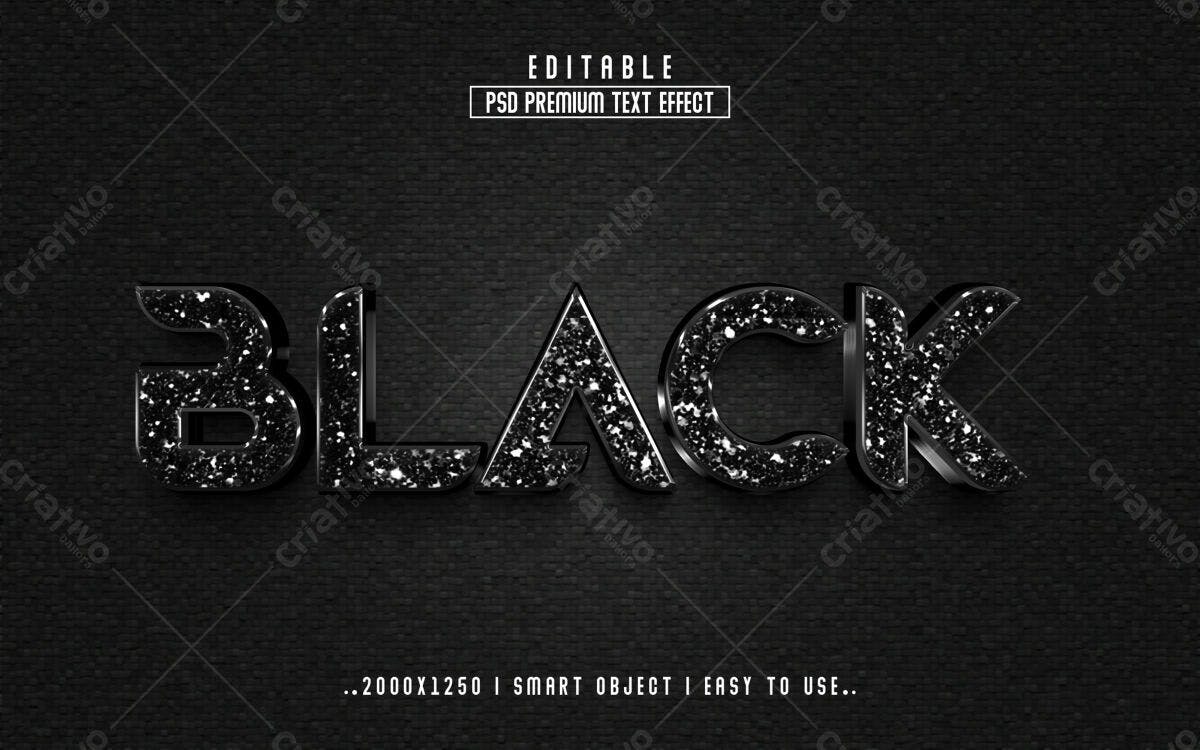 Efeito de Texto PSD para Design Preto Brilhante