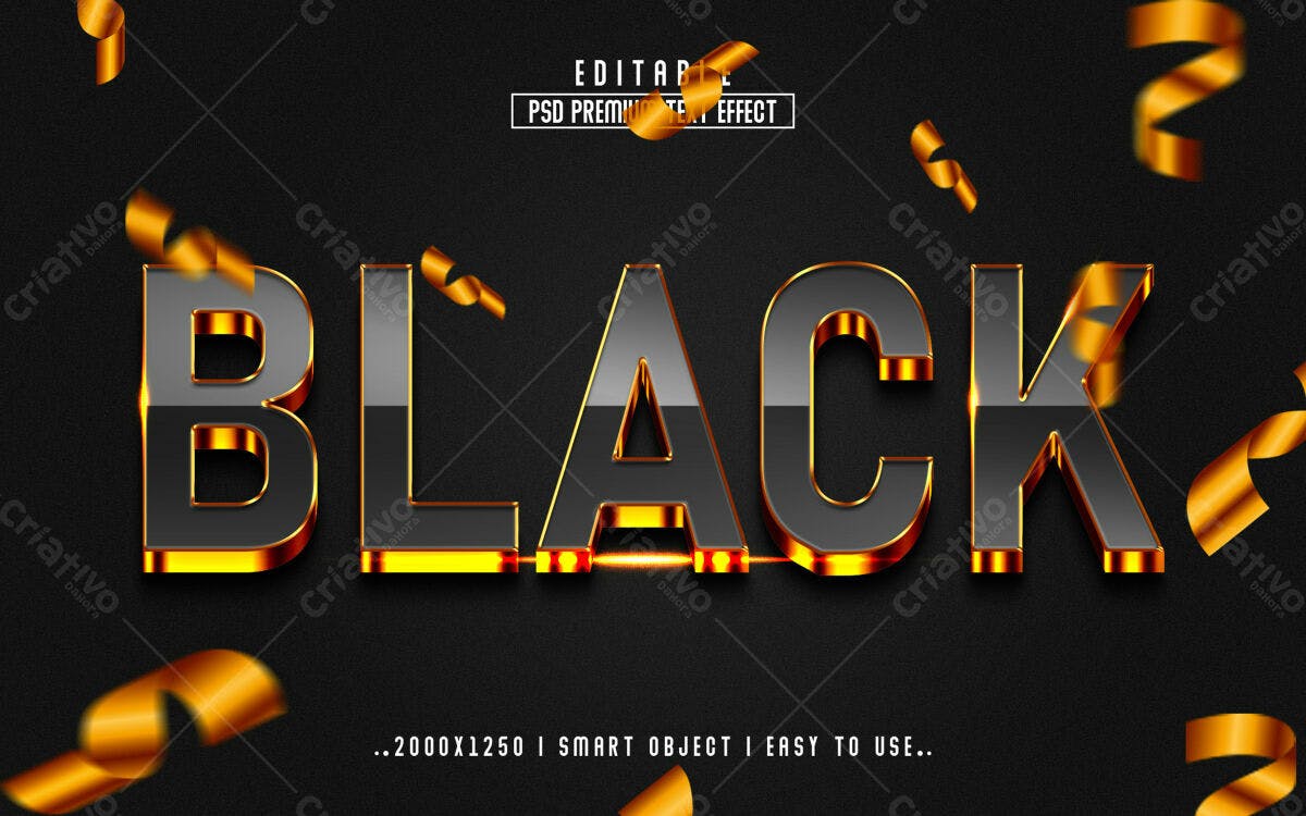 Efeito de Texto Premium Preto e Dourado PSD Editável