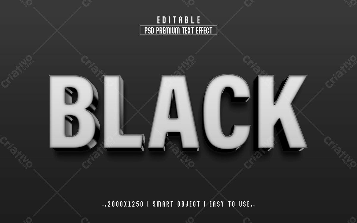 Efeito de Texto 3D em Preto e Branco PSD Editável